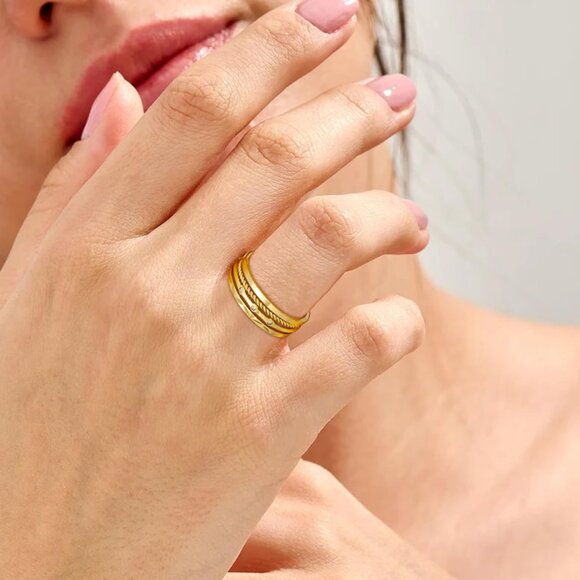 4PC S925 Sterling Silver Rings for Women, 14k Gold Filled Plated Stackable Thin - Picture 3 of 7